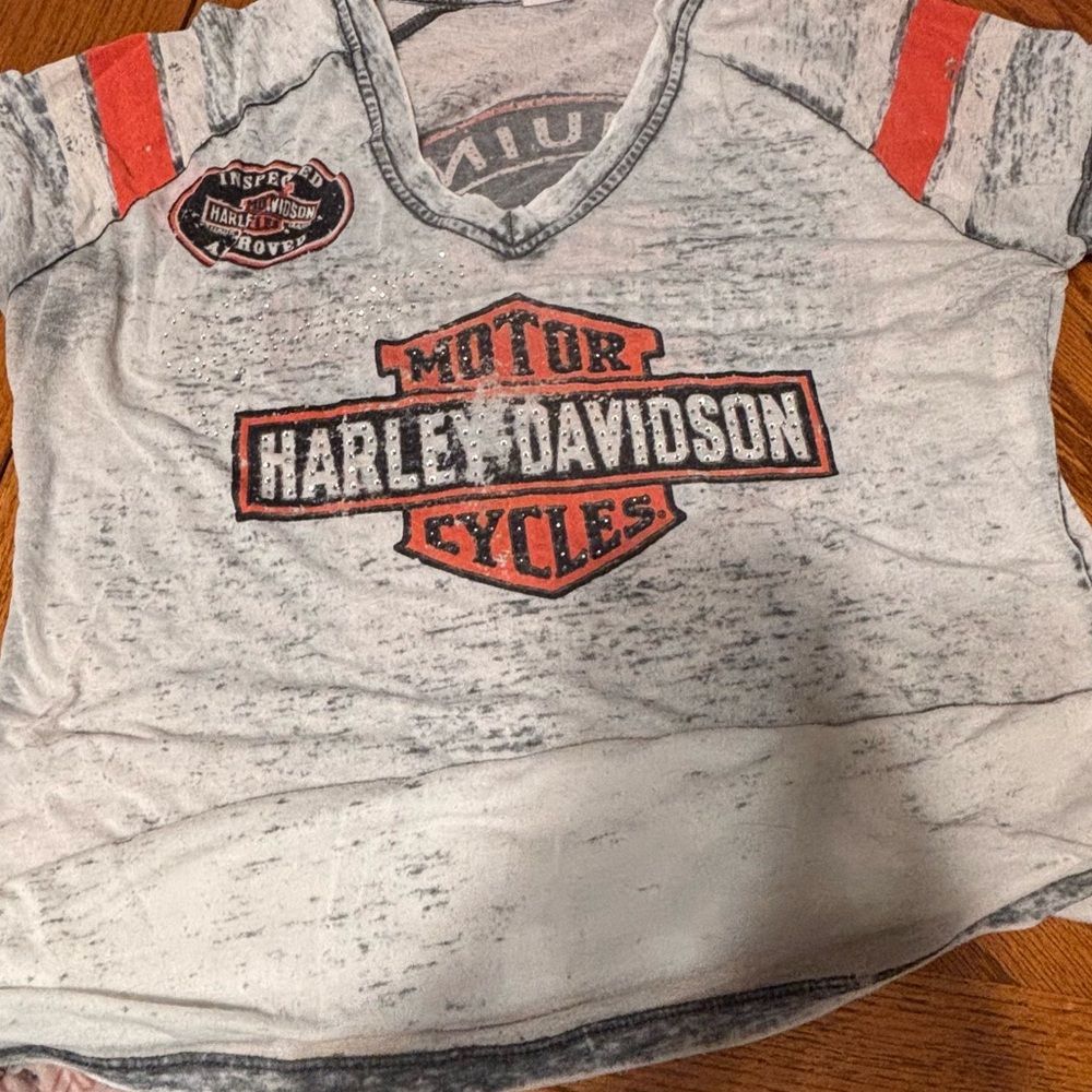Harley-Davidson Womens White, gray and Orange Tee